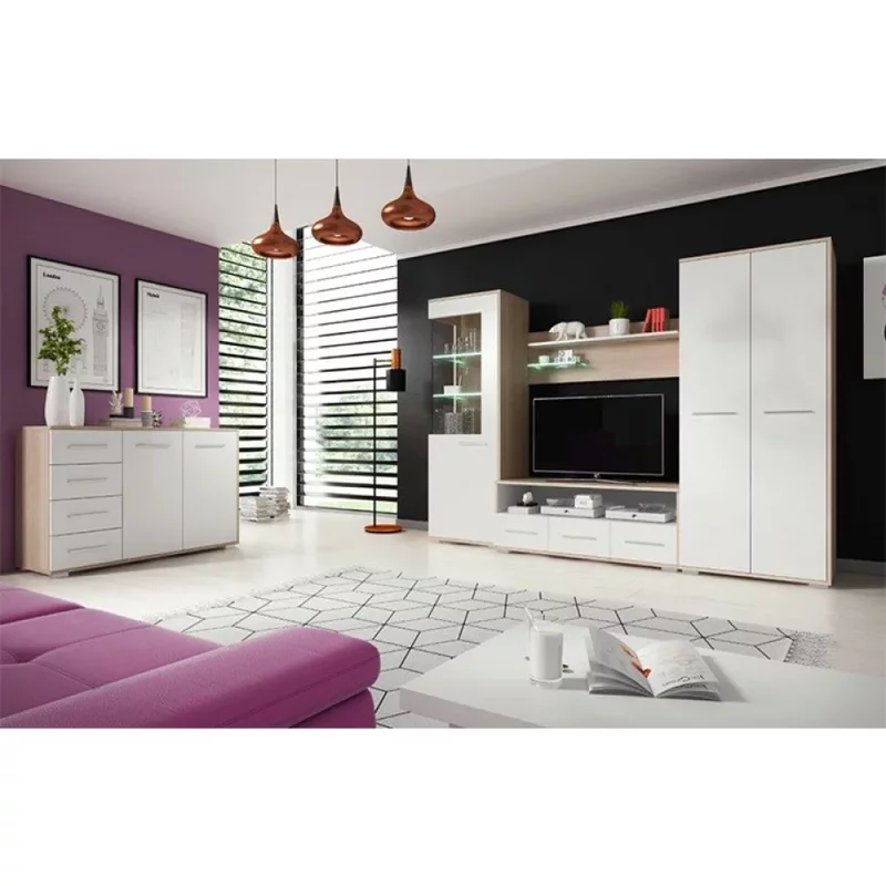 Mobila living, stejar sonoma / alb mat, FREDO